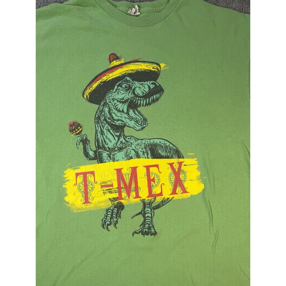 T-MEX Tyrannosaurus Rex Mens Size L Graphic T-Shirt Funny Sombrero Maraca Party - Picture 2 of 6